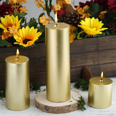 3 Gold Dripless Unscented Pillar Candle Long Lasting Candle