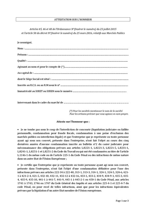 Modèle Dattestation Sur Lhonneur Doc Pdf Page 1 Sur 3