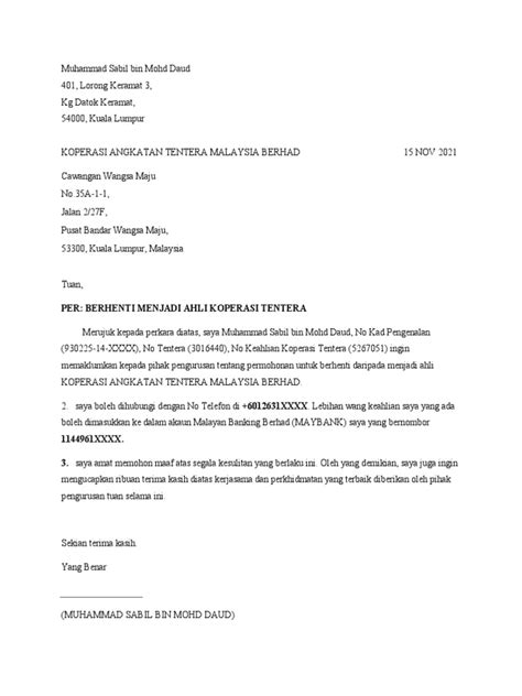 Surat Berhenti Ahli Koperasi Pdf