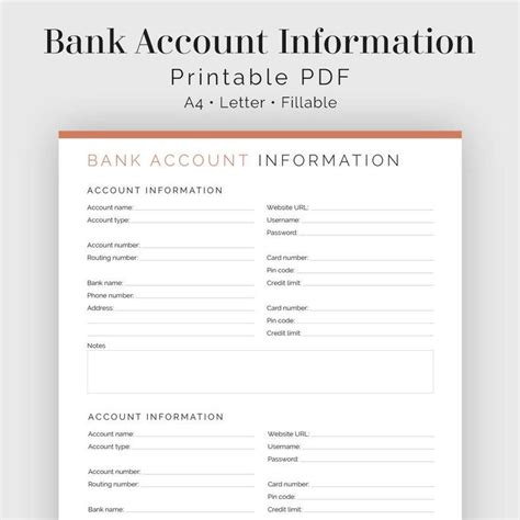 Bank Account Information Fillable Printable Pdf Finance Etsy Credit