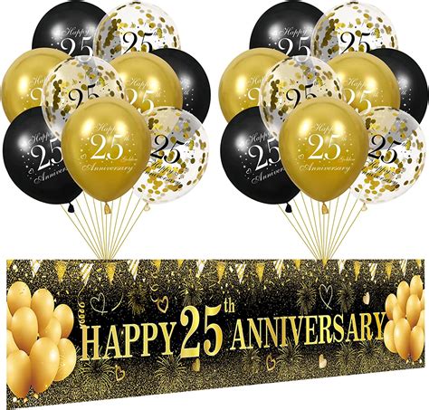 25th Wedding Anniversary Decorations Black Gold Happy 25th Anniversary