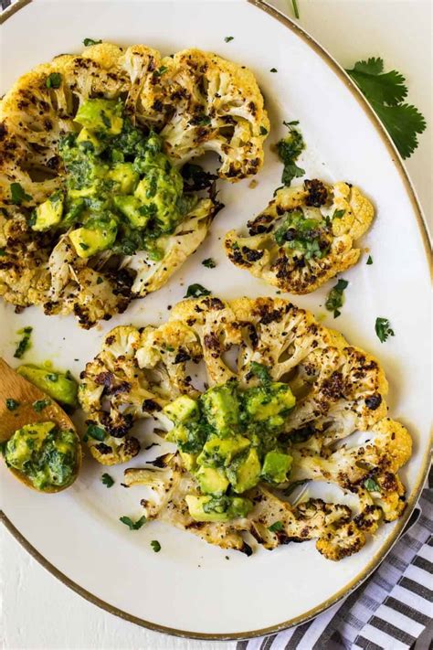 Cauliflower Steak Grilled With Avocado Herb Sauce Wellplated Com