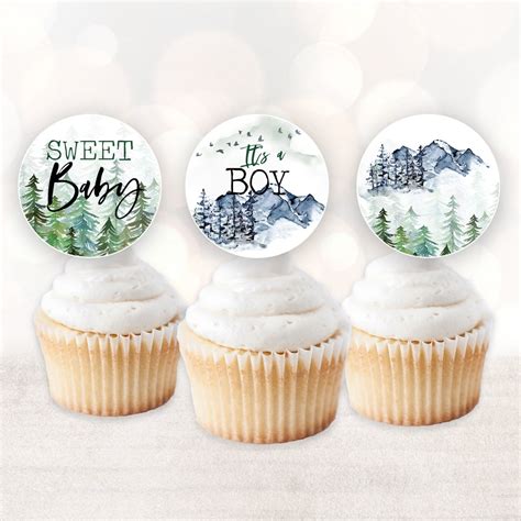 Mountain Baby Shower Cupcake Toppers Adventure Awaits Baby Etsy