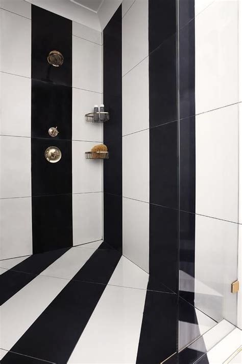Run a vertical stripe, the possibilities. White and black striped vertical tiles accent a seamless ...