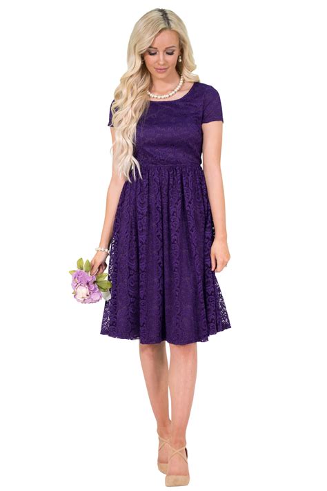 We've got a great selection here. "Jenna" Modest Dress or Modest Bridesmaid Dress in Purple Lace