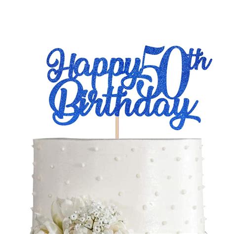 Buy Blue Happy 50th Birthday Cake Topper Royal Blue Glitter Cheers To