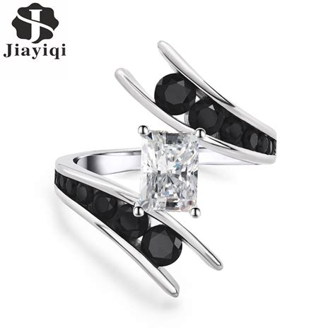 2019 Black Sliver Color 925 Sterling Silver Ring For Women Cubic Zirconia Wedding Engagement Band Female 