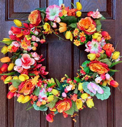 Large Outdoor Wreath In Brilliant Orange Yellow Pink For An Etsy