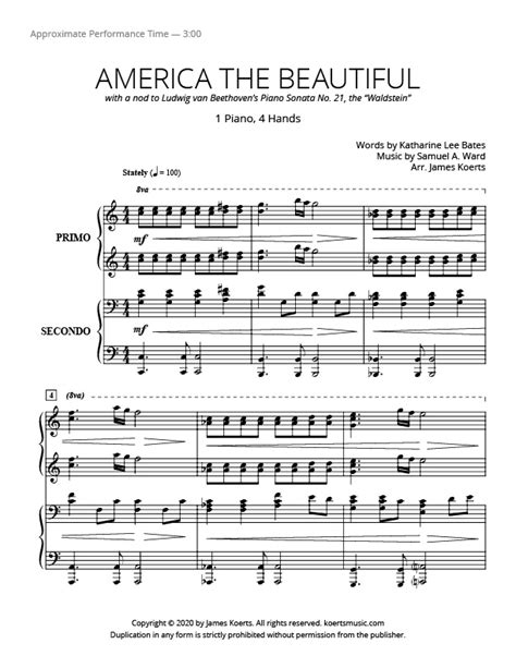 America The Beautiful 1 Piano 4 Hands Koerts Music