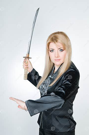 Attractive Woman With Sword Stock Image Image Of Energy Grace 9128553