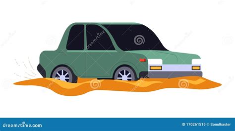 Car Accident Vehicle Stuck In Mud Or Dirty Puddle Isolated Icon Stock