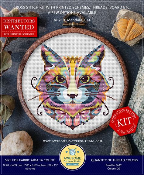You can download as a pdf file for the cross stitch,high quality and very easy. Mandala Cat CS219 Counted Cross Stitch Pattern KIT and PDF ...
