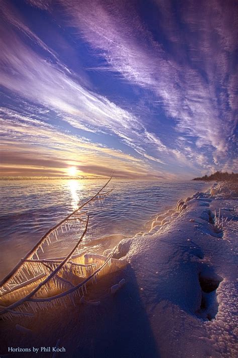 Sunrise On The Shore Of Lake Michigan In Wisconsin Horizons Winter