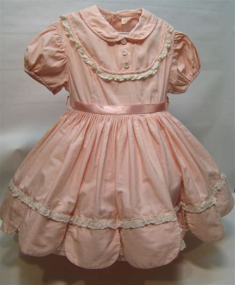 Unique Antique Vintage Pink Cotton Baby Dress Wide Skirt Matching Slip