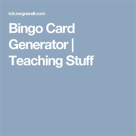 Create custom bingo cards printables, ideal for educational use. Bingo Card Generator | Teaching Stuff | Bingo card generator, Bingo cards, Free bingo card generator