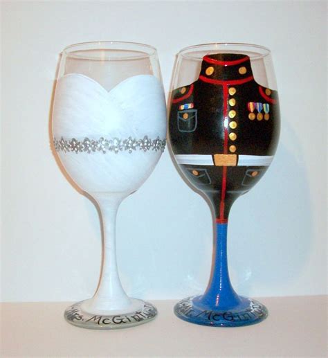 Hand Painted Wine Glasses Bride And Groom Wedding Dress And Marine Army Navy Airfo Painted