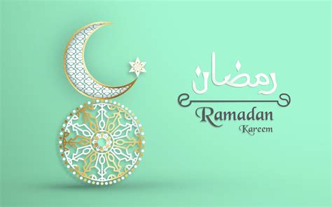 Template For Ramadan Kareem With Green And Gold Color 3d Vector