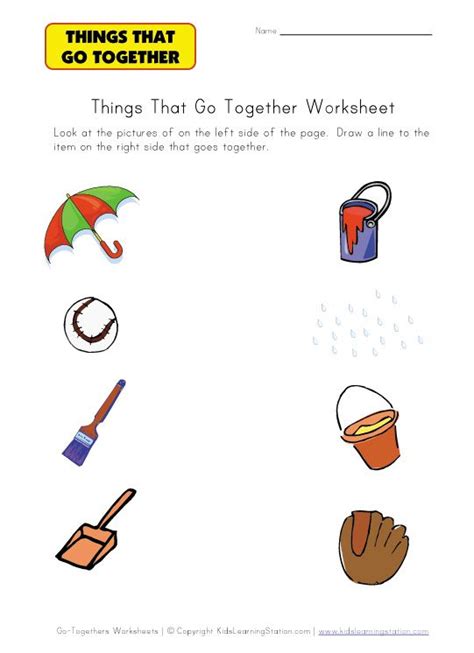 Things That Go Together Worksheets For Kindergarten Free Printable