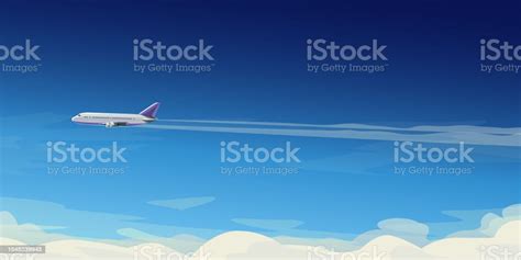 Modern Commercial Airplane Side View Above Clouds Stock Illustration