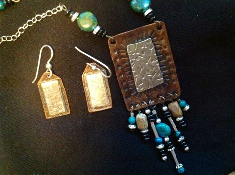 Copper And Silver Pmc With Beads Drop Earrings Jewelry Silver