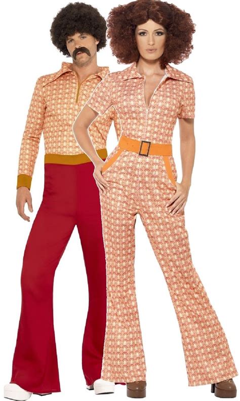 Couples Authentic 70s Fancy Dress Costume Mens And Ladies Matching 1970s Fancy Dress Outfits