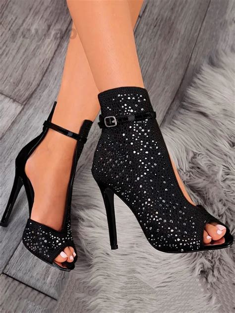 women fashion sequins pointed toe roman heeled boots black party high heels thin heel 11 5cm