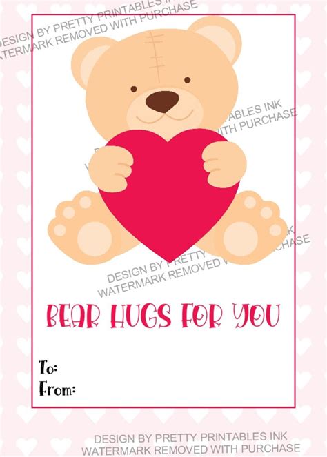 Teddy Bear Valentines Cards Printable Kids Valentines Cards Etsy
