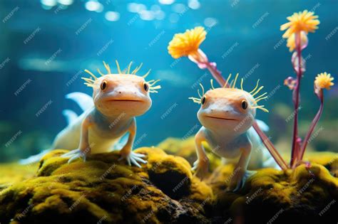 Premium AI Image | Aquatic amphibian Axolotls in a beautifully designed