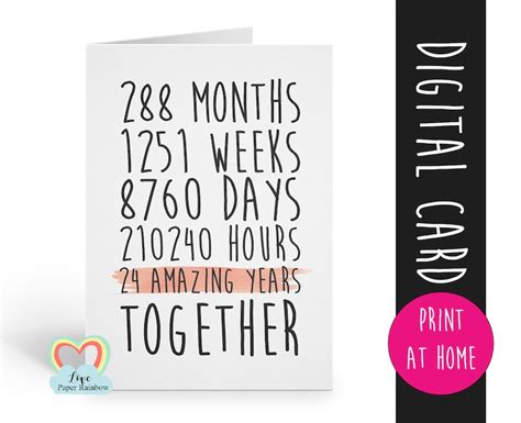 Printable 24th Anniversary Card 24 Amazing Years Mr And Mrs Etsy