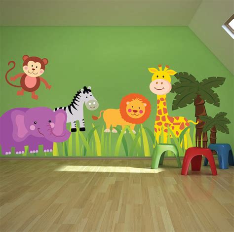 Nursery Zoo Wall Decal Kids Room Animals Wall Decor Apartment Stickers