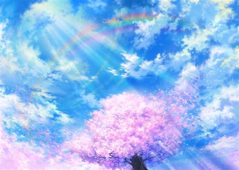 Sun Rays 720p Sky Clouds Cherry Blossom Rainbows Hd Wallpaper