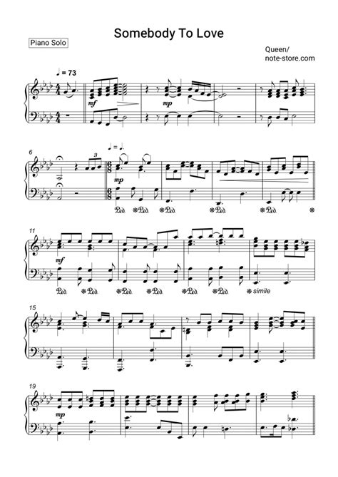 Queen Somebody To Love Sheet Music For Piano Pdf Pianosolo