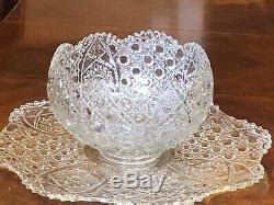 Vintage L E Smith Daisy Hobstar Button Punch Bowl With Underplate