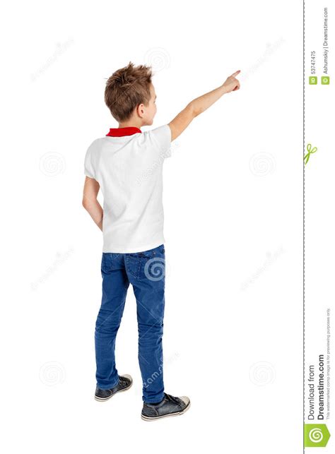 Rear View Of A School Boy Over White Background Pointing Upwards