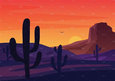 Arizona Desert Sunset Landscape Pre Designed Vector