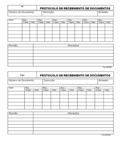 Form 05 001 Protocolo De Recebimento De Documentos Pdf