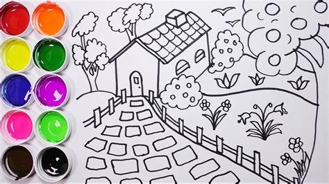 Como Dibujar Y Colorear Una Casa Con Arbol Y Un Jardin Dibujos Para