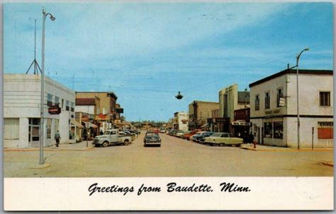 Baudette Minnesota Postcard Downtown Main Street Scene 1950s Cars