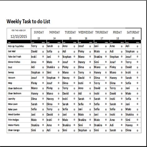 Excel Weekly Task List Template Excel Templates