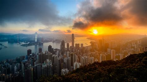 Sunrise Over Victoria Harbour Hong Kong William Chu
