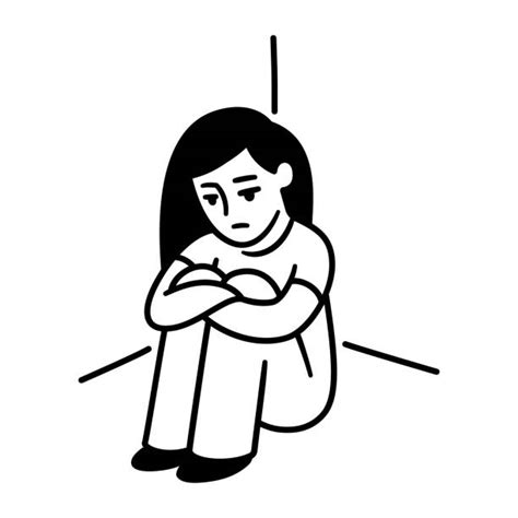 Cartoon Of A Sad Girl Sitting Alone Illustrations Royalty Free Vector