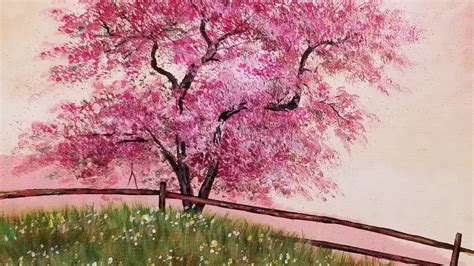 Beginner Cherry Tree Acrylic Painting Live Tutorial Youtube