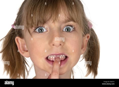 Girl Showing Tooth Gap Stock Photo Alamy