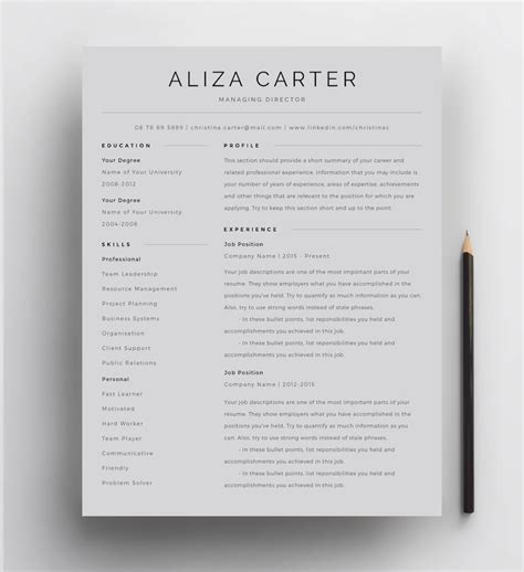 Creative Resume Template Minimalist Resume Resume Design Etsy