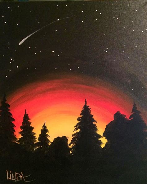 Shooting Star Sunset Canvas Painting Canvas Painting Tutorials Galaxy