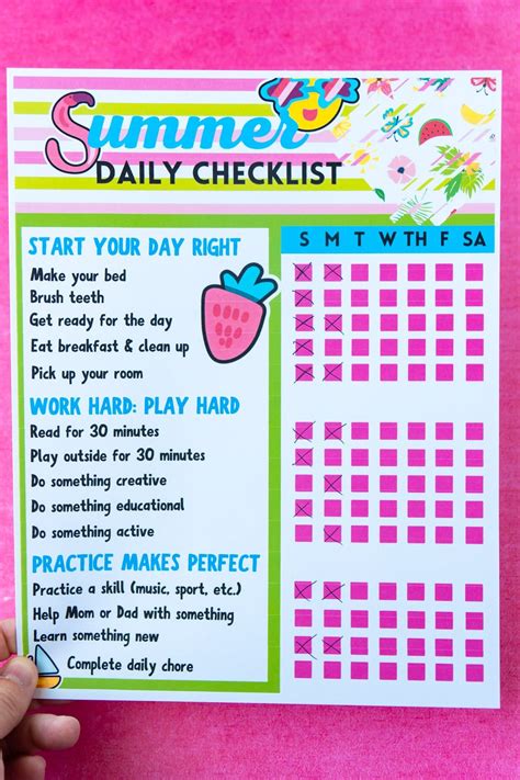 Free Printable Summer Chore Chart 6 Versions Playfuns