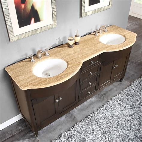 Silkroad Exclusive 72 In Dark Walnut Double Sink Bathroom Vanity With