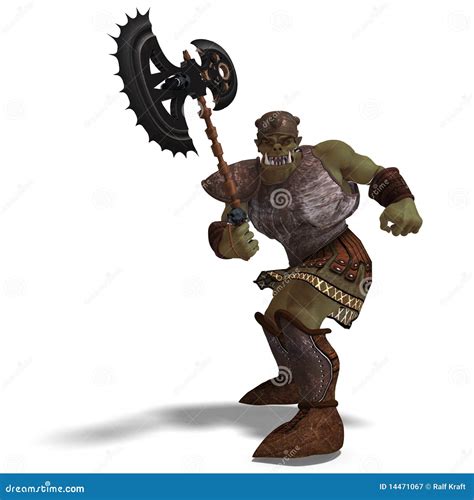 Male Fantasy Orc Barbarian With Giant Axe 3d Royalty Free Stock Photo