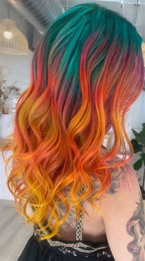 82 Photos Of Rainbow Hair Ideas To Consider For 2023 Neon Hair Bright Hair Colors Sunset