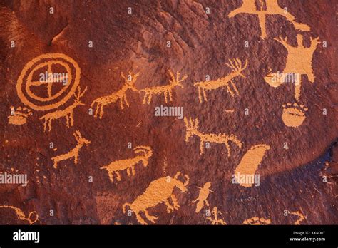 Petroglyphs On Newspaper Rock In Canyonlands National Park Utah Stock
